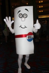 A person dressed up as a bill.